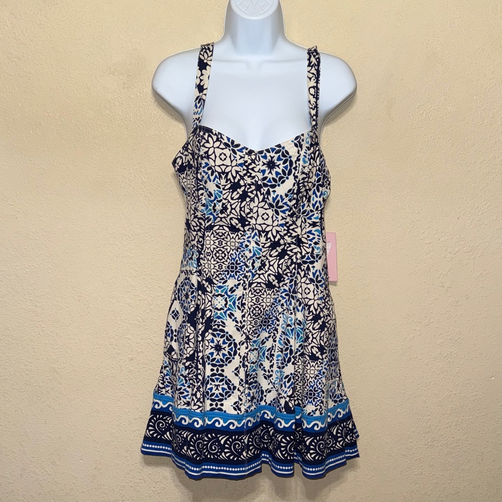 Avec Les Filles Navy and White Patterned Dress